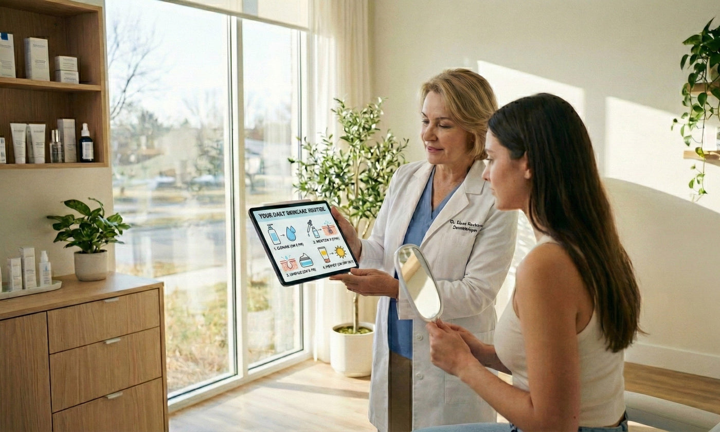 Aplicación de bloqueador en barra en el rostro dentro de un espacio iluminado con vista urbana, como parte del cuidado diario de la piel