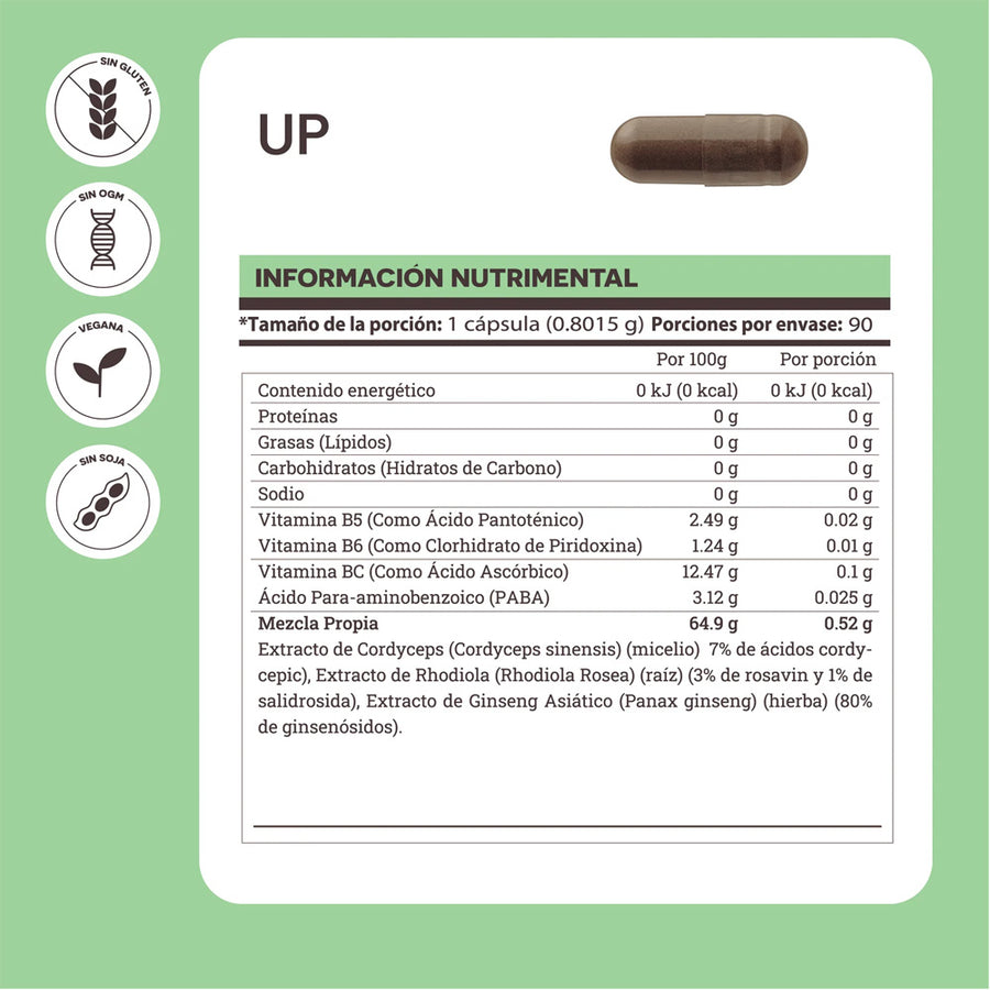 Matter UP Adaptogenos con Rhodiola Cordyceps, Ginseng y PABA 90Caps