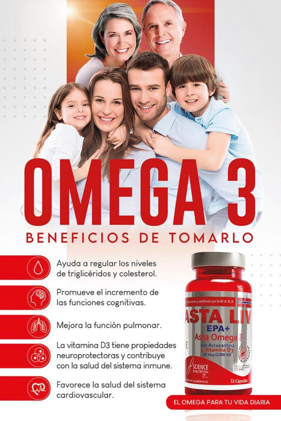 ASTA LIV Omega 3 con Astaxantina y Vitamina D3 200IU 60 Caps-Haut Boutique